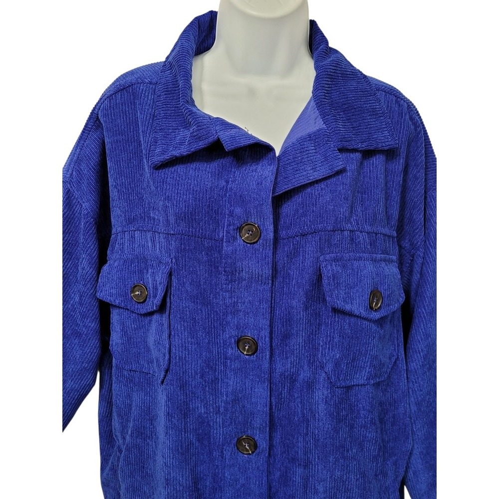 Zenana Shacket Womens XL Corduroy Long Sleeve Button Up Blue Top Pockets